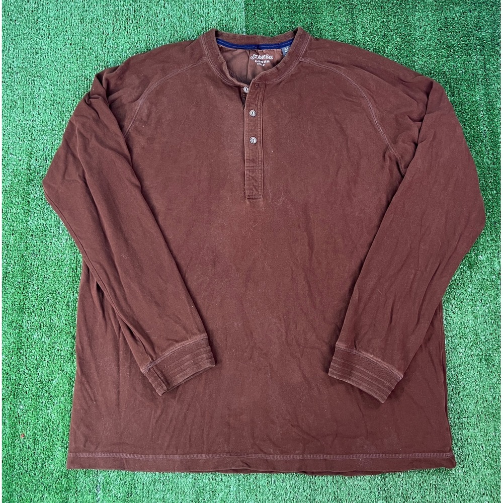 St Johns Bay Mens XLT Brown Sueded Jersey Henley Long Sleeve Cotton Shirt